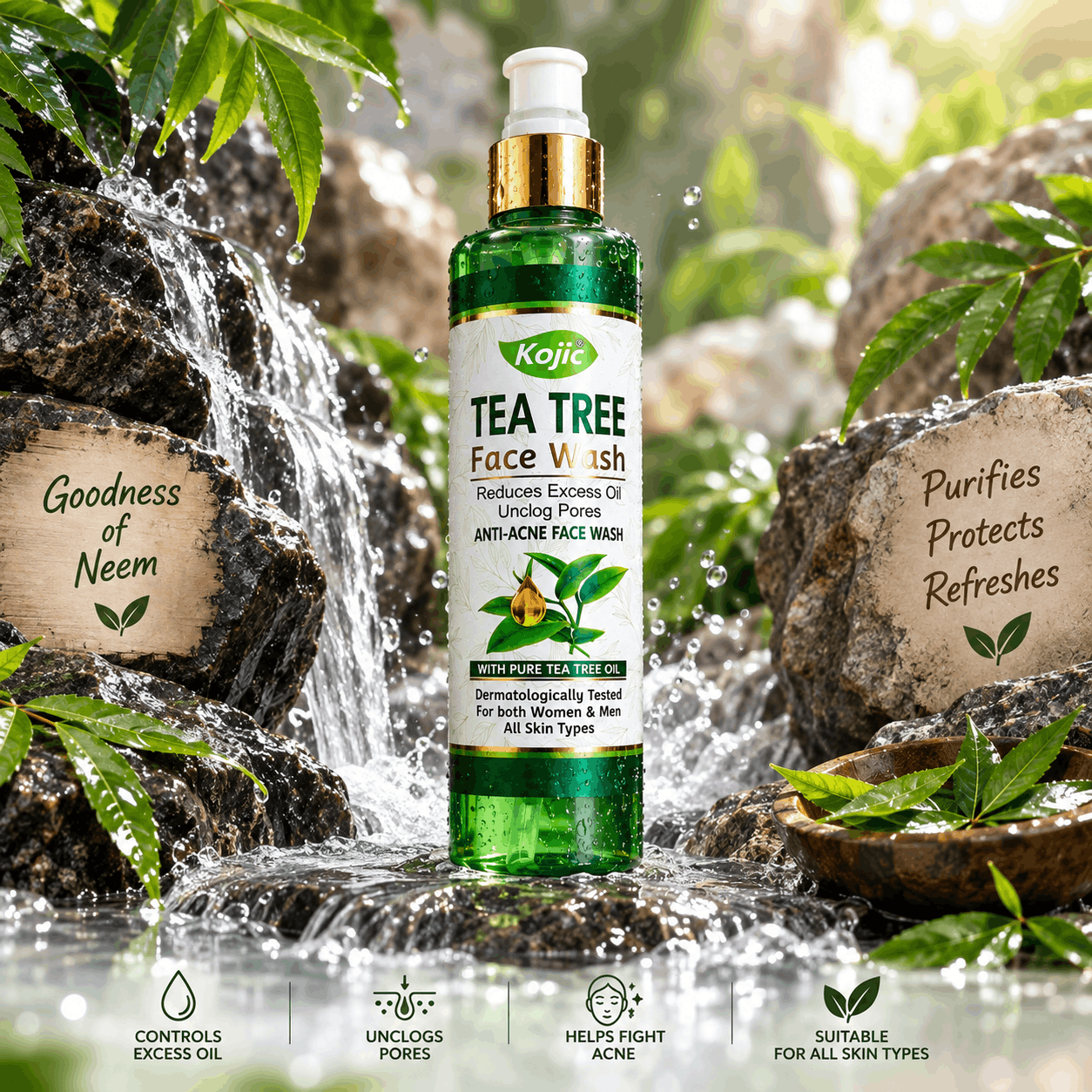 Kojic Tea Tree & Neem Face Wash for Acne-Prone and Oily Skin