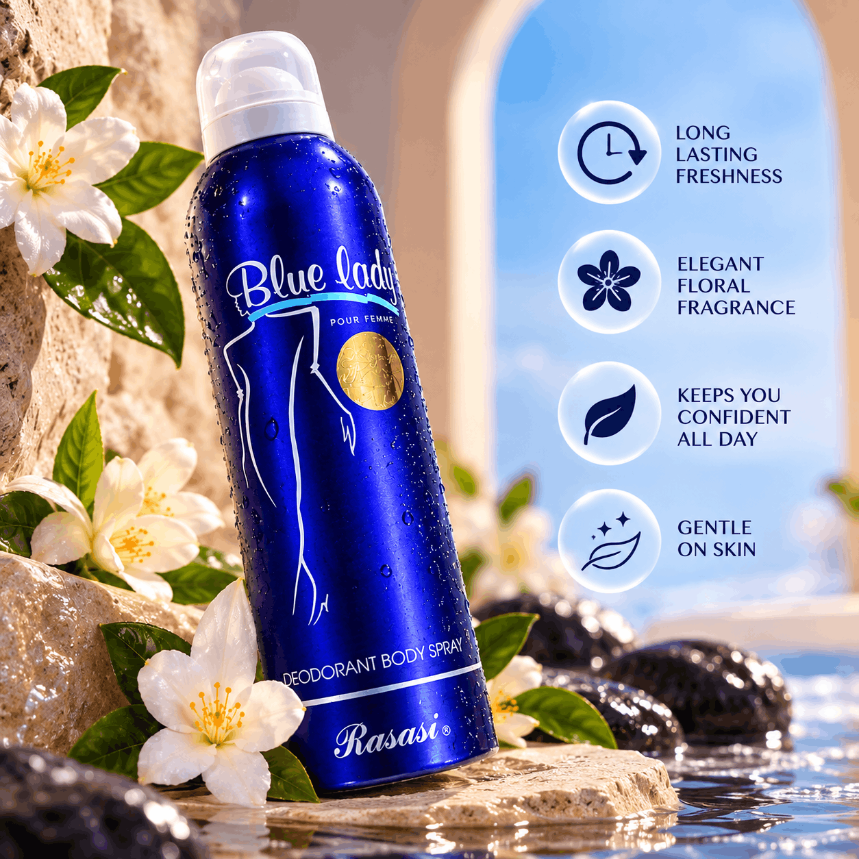 Rasasi Blue Lady Deodorant Body Spray for Women – Long Lasting Fragrance