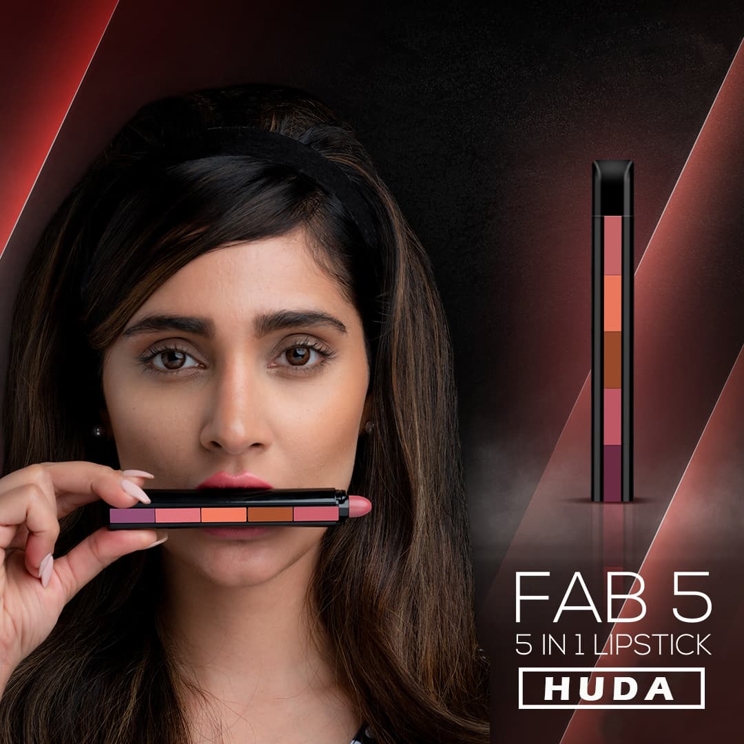 Huda Beauty 5-in-1 Matte Lipstick Stack – 5 Multi-Shade Velvet Colors