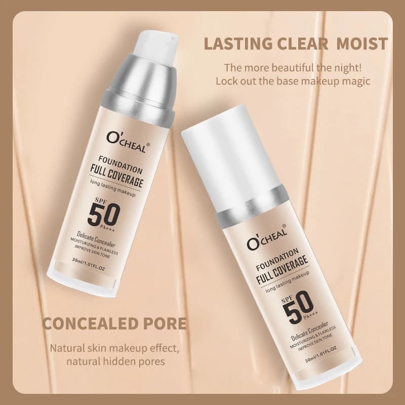 OCHEAL Full Coverage Liquid Foundation SPF 50 PA+++ | Moisturizing & Flawless Concealer (30ml)