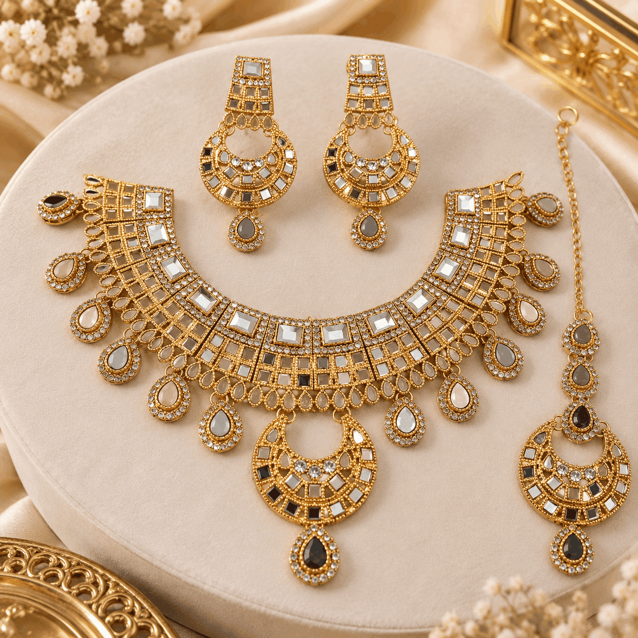 Gold-Tone Geometric Bridal Jewelry Set