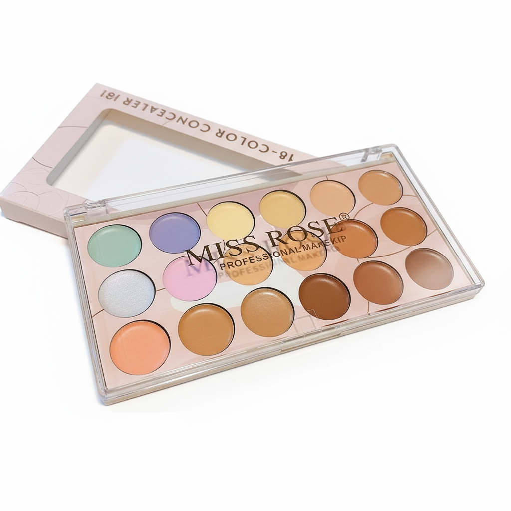 Miss Rose 18 Color Concealer & Contour Palette – Cream-Based, Full Face Complexion Palette